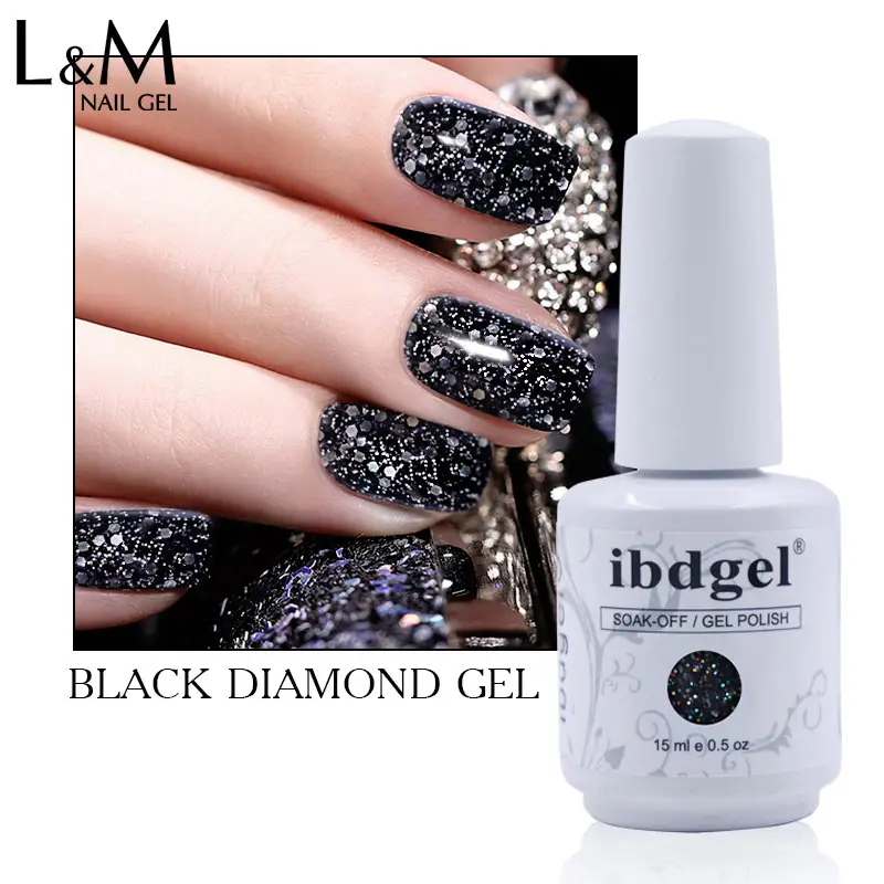 Ibdgel glitter เล็บ effects สีดำเพชรสีเล็บเจลทาเล็บ