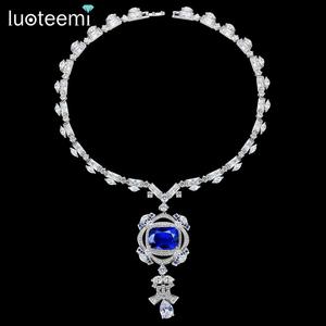 LUOTEEMI Ocean Heart <strong>Dark</strong> <strong>Blue</strong> Jewelry <strong>Necklace</strong> a AA Cubic Zirconia Bridal Wedding Luxury Jewelry Big Statement <strong>Necklace</strong> Gift