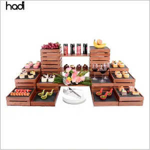 Dubai Hoge Kwaliteit Moderne Buffet Riser Soild Hout Voedsel Display Stand Rack Gebruikt Catering Apparatuur Voor Verkoop