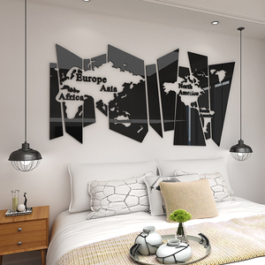 Décoration murale pour bureau ou salon, <span class=keywords><strong>grande</strong></span> carte du monde, autocollant mural en miroir acrylique 3D - Product Image 1