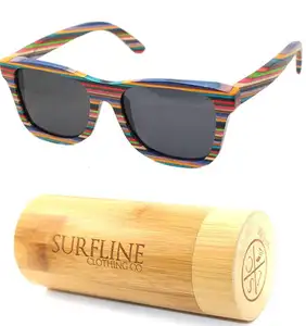 Arc-en-ciel en bois lunettes de soleil polarisées pas cher en gros en bambou coloré d'emballage de lunettes de soleil lunettes de soleil