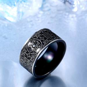 Fashion Wholesale Statement Engraved Old Style Retro Gothic Black <strong>Titanium</strong> Steel <strong>Ring</strong> for <strong>Men</strong> - Product Image 4