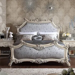 Ensemble de meubles réglables de style français, lit double design, de luxe royal, nouveau, classique, antique, beauté, en bois massif, dernière collection
