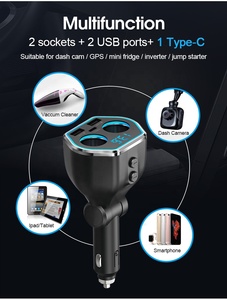 AGETUNR A21C Tipo-C 18W Cargador de coche 2 enchufes de cigarrillos en 1 Encendedor de cigarrillos de coche Pantalla LED HD Cargador <span class=keywords><strong>USB</strong></span> dual Adaptador automático - Product Image 4