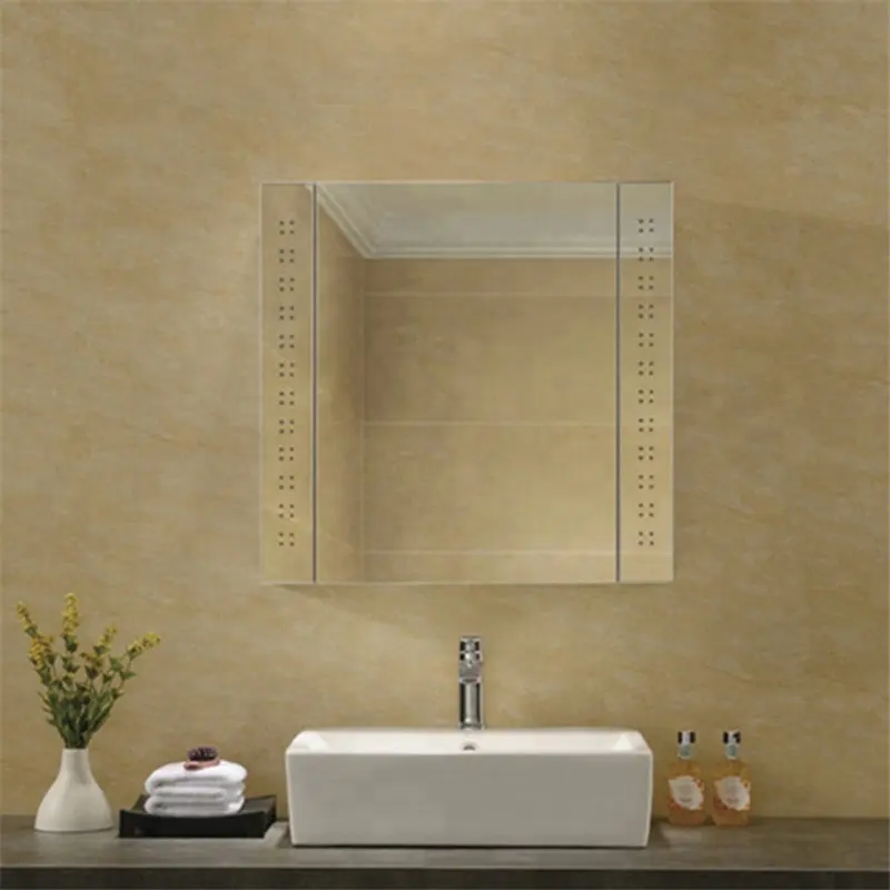 Fluorescent Wall Mounted Lighted Vanity Illuminated Bathroom Led Mirror With Cabinet