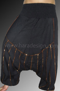 Fashion Black Aladdin Harem <b>Pants</b> for Women Loose Baggy Boho Yoga <b>Dance</b> Trousers Black Bohemian Harem Trousers with Gold stripe - Product Image 2