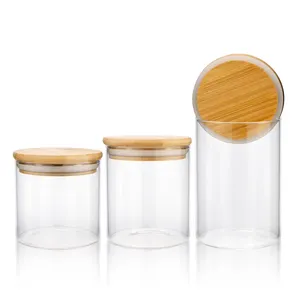 1盎司2盎司4盎司8 10盎司透明食品香料玻璃竹木盖子容器储存罐用竹软木盖