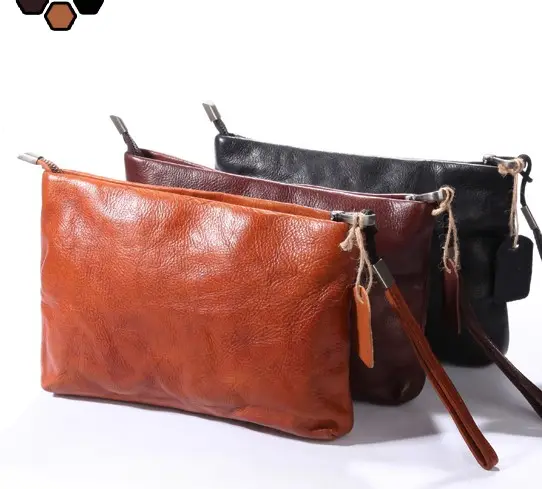 Best Real Men Vegetable Tanned Cow Leather Hand Bag Clutch Purse 5062