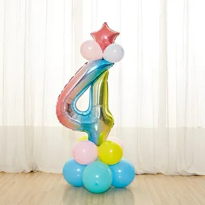 17 Stuks Gekleurde Verjaardagskolom Ballon Set Nummers 0- 9 Prins Kroon Folie Ballonnen Baby Shower Decoratie Feestartikelen