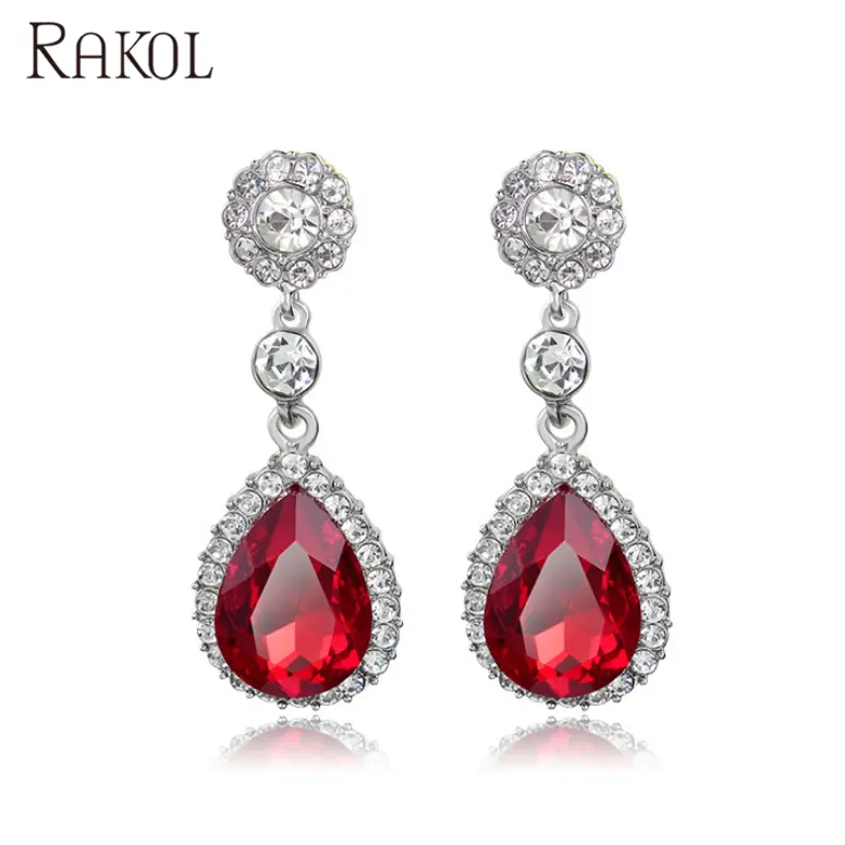 RAKOL AE014 Wholesale Hot Sale Big Crystal Rhinestone Dangle Bridal Jewelry Earrings For Woman AE014