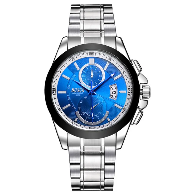BOSCK Business Top Brand Watch Men 3116 Steel Watch Waterproof Quartz Watches Auto Date Wristwatch Montre Homme