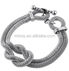 Women's Stainless Steel Double Mesh Chain Bracelet With A Hercules Knot In The Center