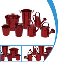 Set Ember Taman, Pot Siram, Tong Logam Berwarna, Logam Galvanis, Aksesoris Taman, Pot Bunga, Penanam, Wadah Luar Ruangan