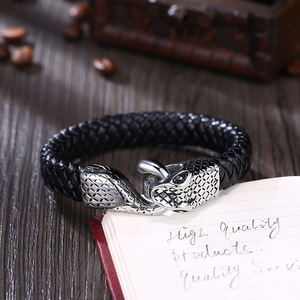 Indio de los hombres de la moda de la joyería ouroboros serpiente pulseras de cuero - Product Image 3