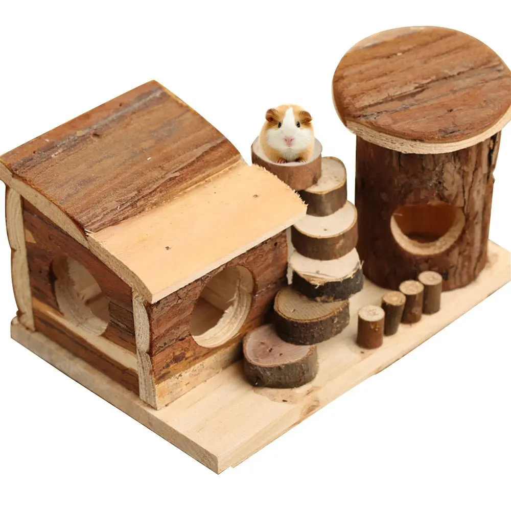 Casa de madeira hamster jogar maçanetas, brinquedos para pequenos animais de estimação anão ratos