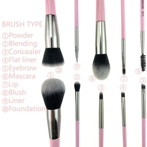 Set di 10 Pennelli da Trucco in Alluminio Lucido Rosa, Personalizzabili con il Tuo Marchio, Ideali per Viaggi, in Confezione da 10 Pezzi - Product Image 2