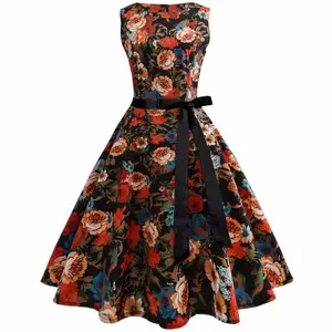 플러스 사이즈 여성 의류 핀 업 Vestidos 봄 가을 레트로 캐주얼 파티 로커 빌리 50s 60s 빈티지 드레스
