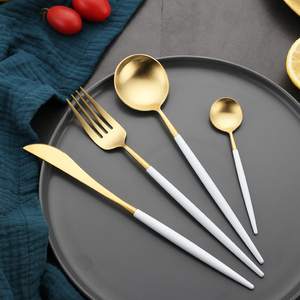 Low MOQ 304 Stainless Steel Flatware Matte Gold <strong>Portuguese</strong> Cutlery Set - Product Image 2