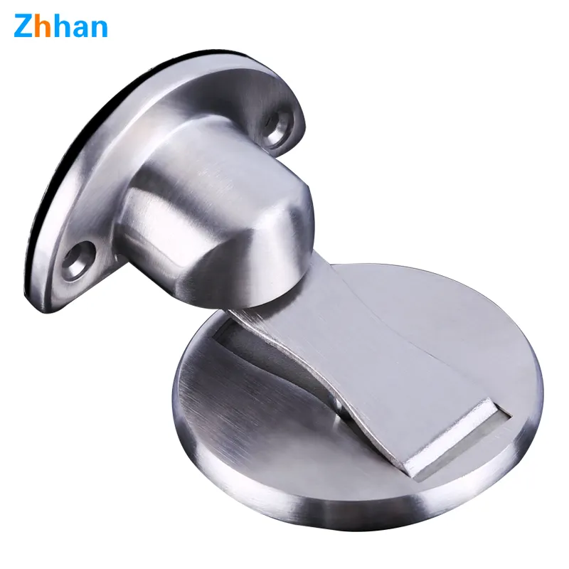 Commerciële Zware Zelfklevende Geborsteld Nikkel Decoratieve Schuine Wind Chroom Metalen Gemonteerde Floor Lowes Magnetische Deur Stop