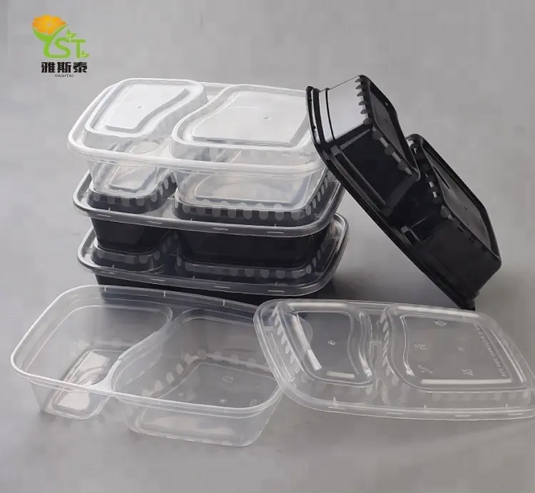 Haute Qualité Jetable En Plastique À 2 Compartiments Récipient de Nourriture À Emporter bento boîte à lunch