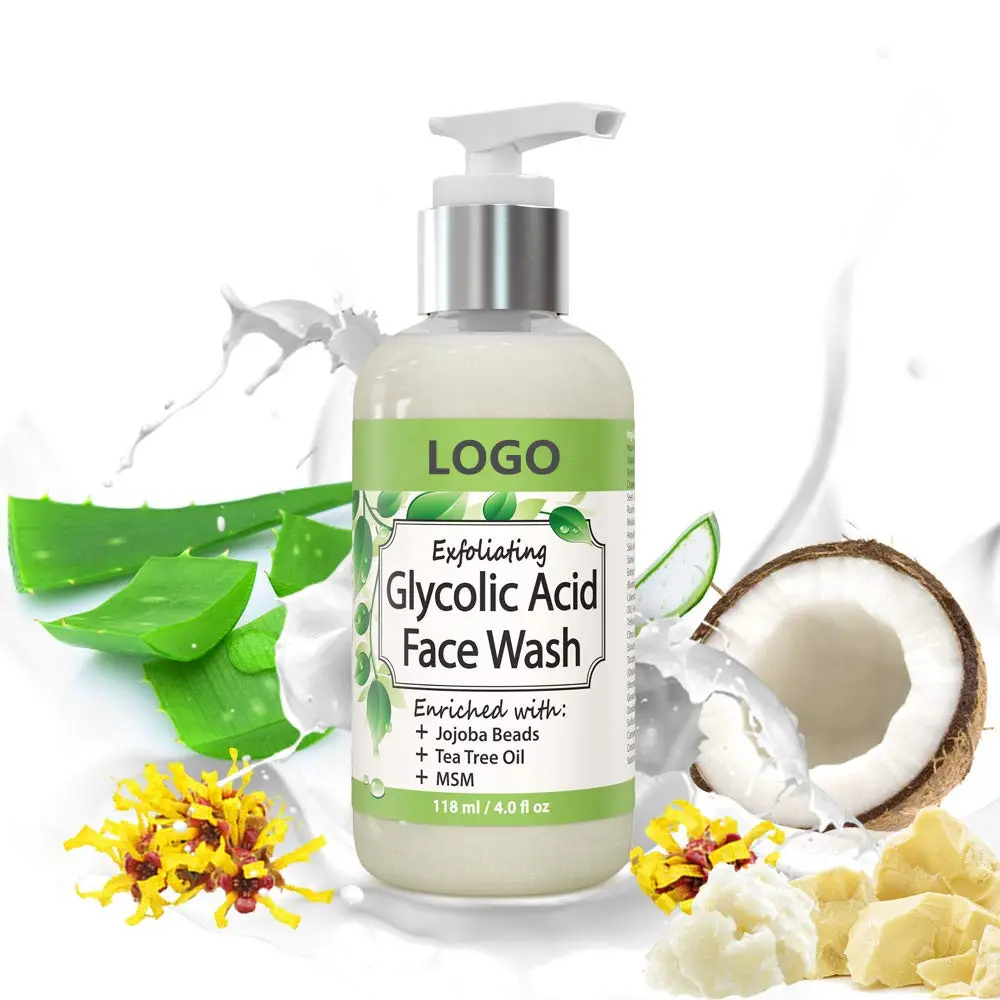 Natural organic whitening facial cleanser glycolic acid AHA skin exfoliating face wash without Salicylic Acid