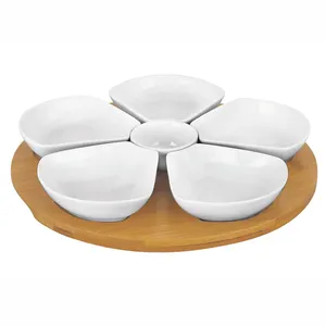 高品质现代家庭餐厅餐具6件零食陶瓷豆碟上菜竹托盘