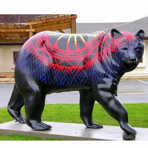 自定义生活大小玻璃纤维彩绘动物雕塑五颜六色的熊雕像