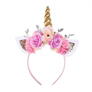 Enfants Sequin Chat <span class=keywords><strong>Oreille</strong></span> Floral bande De Cheveux Corne D'or Licorne Bandeau Pour Les Filles - Product Image 1