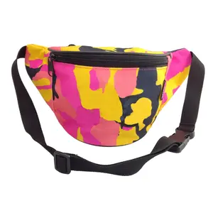 full print funny pack, colorful camo hip pack, outdoor running waist bag with belt buckle