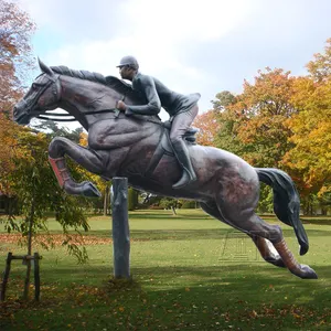 Life Size Bronze Horse And Jockey Man Riding Statue Sculpture