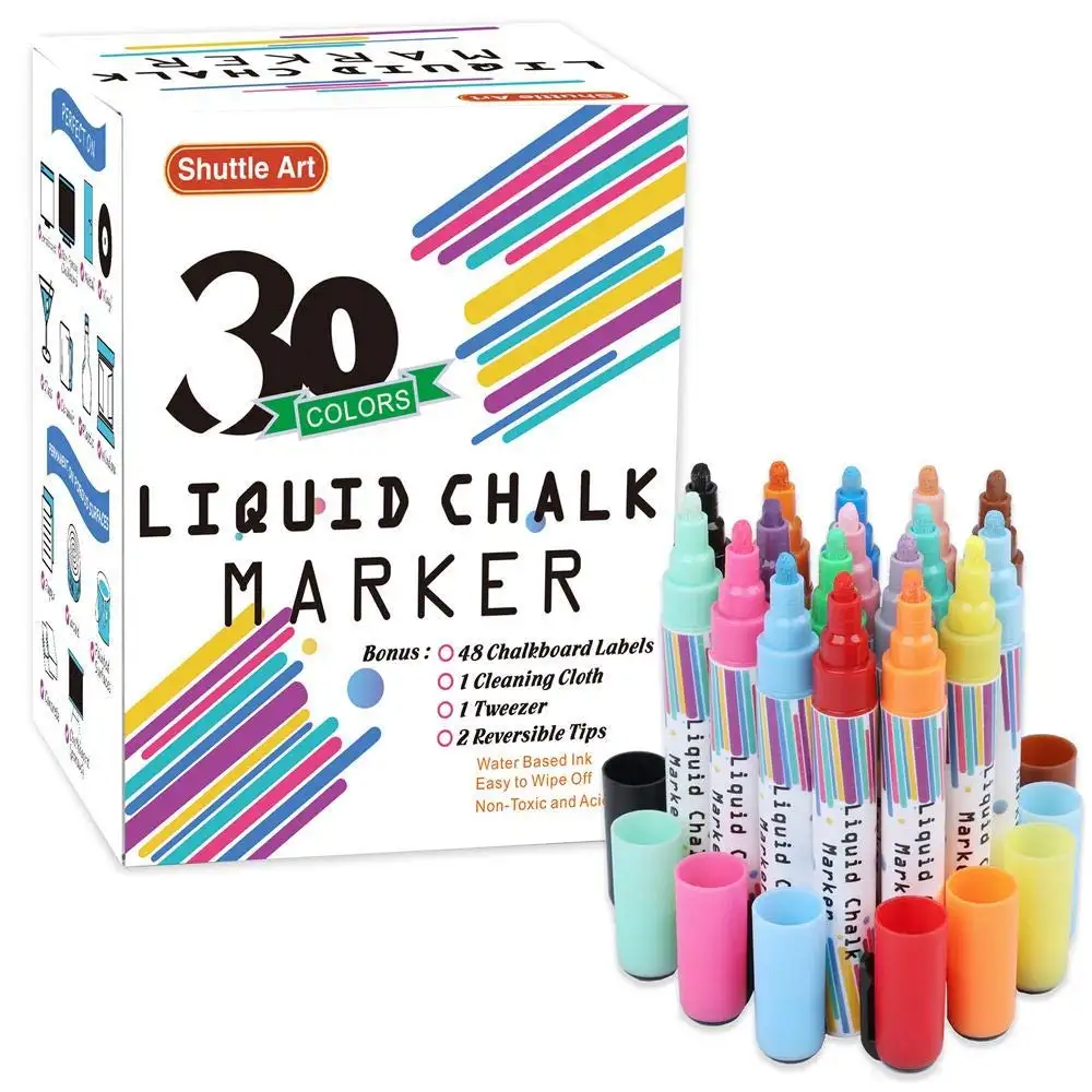 Marqueur de craie liquide pour enfants, 8 couleurs, effaçable, tableau lisses, 32 couleurs