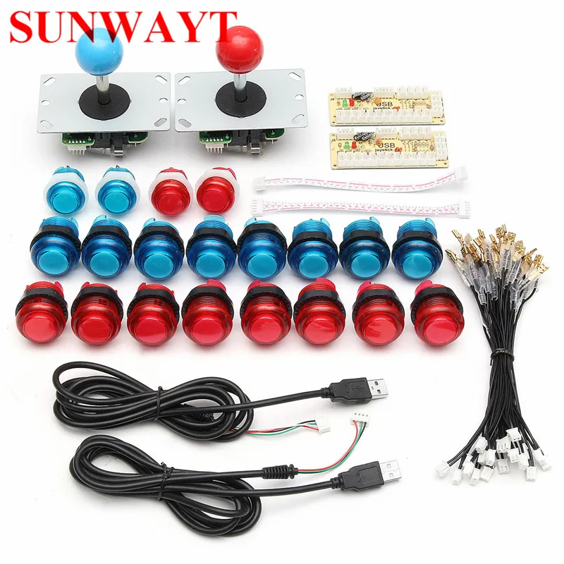 2Player High quality Arcade DIY Bundles kit parts with 28mm illuminated push buttons and 4/8way joystick for game cabinet