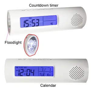 Reloj despertador con calendario Digital, linterna de Radio FM 3 en 1 con retroiluminación LED azul, nuevo diseño de 2019
