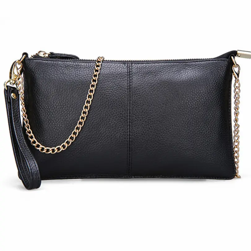 2018 Genuine Leather Women Clutch Bags Chain Shoulder Bag Real Cowhide Purse Organizer Evening Party Handbags Classic