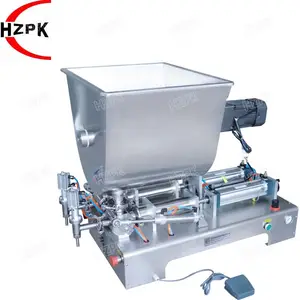 Ex-factory price semi-auto 100-5000ml horizontal pedal double head paste filler filling machine with mixer