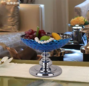 Assiette de fruits en verre, vaisselle de décoration pour la maison, bol à fruits de couleur bleue