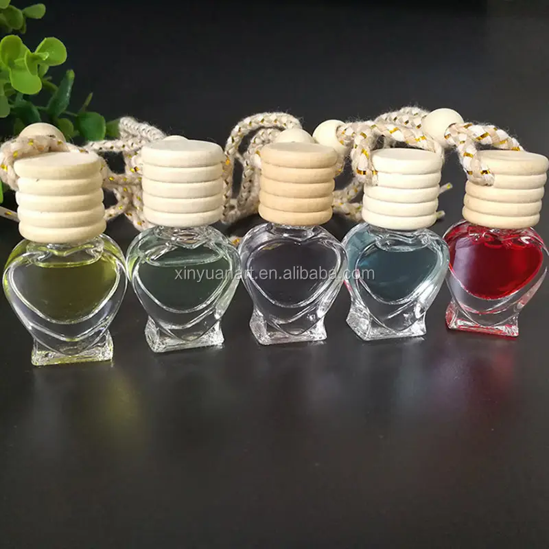 5 ml Clear Hartvorm Opknoping Glazen Flesjes Voor Geur Parfumflesje diffuser Met Houten Cap