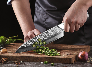 Couteau de <span class=keywords><strong>chef</strong></span> forgé à la main en acier Damas japonais, martelé, pour couper la viande en tranches, couteau de cuisine professionnel, logo personnalisé, emballage - Product Image 2