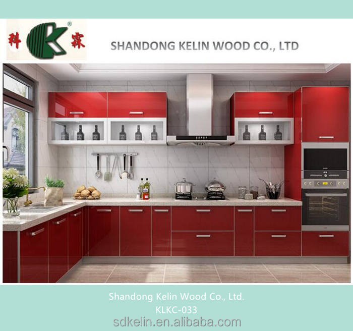 Китайский красный глянцевый кухонный шкаф