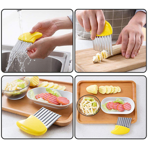 <strong>Crinkle</strong> <strong>Cutter</strong> Wavy Cutting Tool - French Fry Slicer Salad Chopping Knife and Vegetable Steel Blade with Safety Plastic Handle - Product Image 5