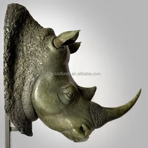 Nterior-escultura de cabeza de rinoceronte para colgar en la pared, escultura de bronce para decoración del hogar