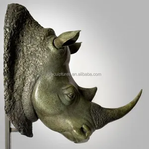 Interieur Muur Opknoping Bronzen Neushoorn Hoofd Sculptuur Voor Huisdecoratie