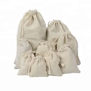 Pochette à cordon en coton naturel écologique, 5 pièces, emballage de coton pur, cadeau de haute qualité, vente en gros