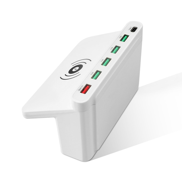 2019 New Arrivals 2-in-1 Fast Wireless Charging Mobile Phone Charger Stand with 6 USB Ports and 15W Output