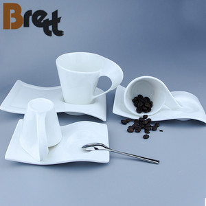 Brett Diseño único Forma <span class=keywords><strong>de</strong></span> onda blanca <span class=keywords><strong>Porcelana</strong></span> fina Espresso <span class=keywords><strong>Té</strong></span> Taza <span class=keywords><strong>de</strong></span> café y platillo - Product Image 2
