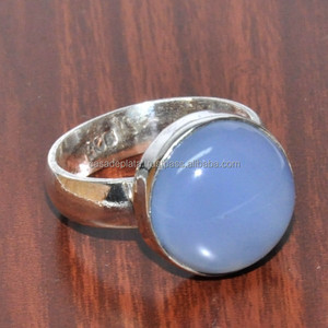 แหวนโดมพลอยคาลซิโดนีสีฟ้าแท้925แข็งเงินสเตอร์ลิงแฮนด์เมดตั้งขอบเครื่องประดับสไตล์วินเทจสำหรับงานเลี้ยงโดยตรง - Product Image 2
