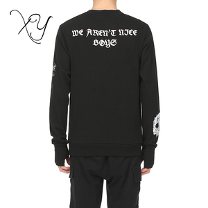 Moda al por mayor 100% algodón tejido negro impresión sudadera sin capucha - Product Image 3