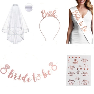 5pcs <strong>Bride</strong> <strong>to</strong> <strong>Be</strong> Veil <strong>Headband</strong> Sash Tattoo Sticker Set for Wedding Propose and Bachelorette Party Decorations - Product Image 1