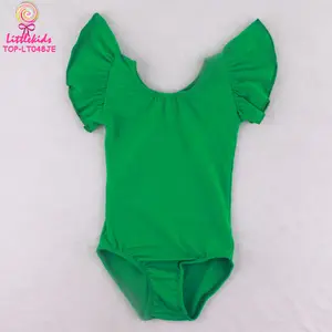 Senam Kualitas Tinggi Latihan Anak-anak Leotard Ruffle Hijau Gelap Leotards Perempuan