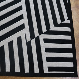 <span class=keywords><strong>Tapis</strong></span> coupés à la main à rayures sales, accessoire réfléchissant en laine, <span class=keywords><strong>blanc</strong></span> <span class=keywords><strong>et</strong></span> <span class=keywords><strong>noir</strong></span>, 100% - Product Image 4